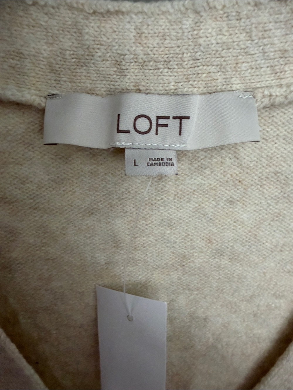 LOFT Oatmeal Button-Front V-Neck Cardigan Sweater - Picture 9 of 10